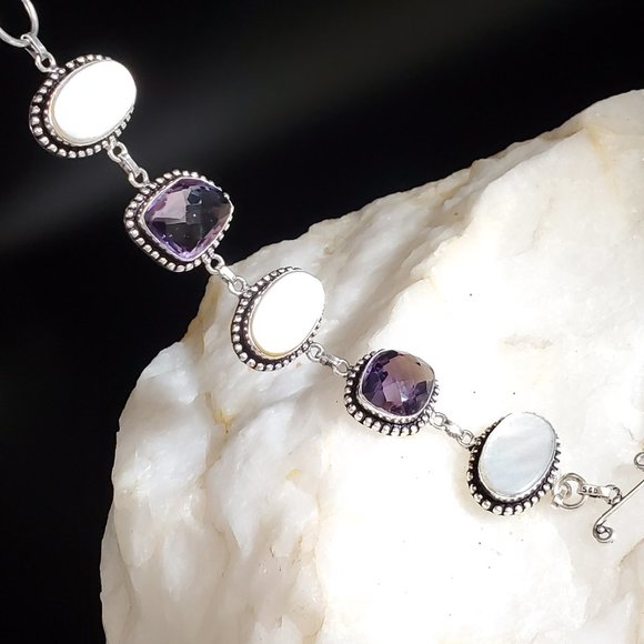 Silver Bracelet Natural Mother of Pearl Stone - Picture 4 of 5